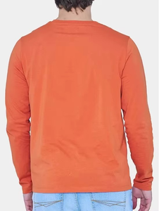 เสื้อยืดแขนยาวผู้ชายสีส้ม ผ้าถักโพลีเอสเตอร์ สไตล์ลำลอง ทรงปกติ สีพื้น คอทรงโอ ดีไซน์ลายตาเหยี่ยว กันหดตัว - Product Image 6