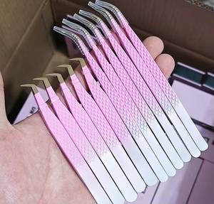 <b>Pink</b> Stainless Steel Eyelash Tweezers Smooth Tip Precision <b>Tool</b> for Lash Application Packaging - Product Image 5