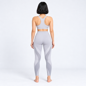 Conjunto de Yoga para Mujer, Top Corto sin Costuras, Leggings Largos de Cintura Alta, Color Gris Sólido, 2 Piezas, Ropa Deportiva para Entrenamiento y Fitness - Product Image 6