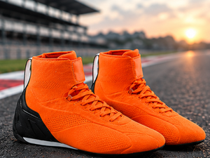 Bottes de moto orange à fermeture socquettes, tige en cuir véritable, semelle extérieure en caoutchouc, respirantes, légères, pour karting, toutes saisons, fermées - Product Image 6