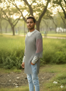 เสื้อเชนเมล์คลาสสิกทำมือสำหรับผู้ชาย แฟชั่นฮาวเบิร์กสีเงิน อลูมิเนียม ทูนิคสไตล์โกธิค สตรีทแวร์ คอสเพลย์ คอสตูม - Product Image 2