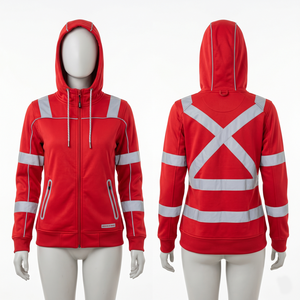 Sweat à capuche de travail pour hommes et femmes, 320 GSM, polaire polyester premium, panneau réfléchissant rouge, broderie personnalisée, impression de logo - Product Image 1