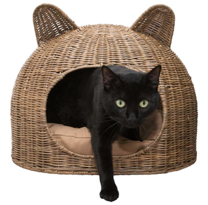 Artex HaiNam Woven Rattan Cat <b>Bed</b> Cave Round Solid Color <b>Comfortable</b> Indoor All Seasons Removable Washable Pet <b>Bed</b> for Cats - Product Image 1