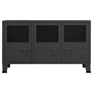 Credenza Rettangolare in Metallo Nero con Vetro, Dimensioni Medie, Arredamento Moderno per la Casa - Product Image 3
