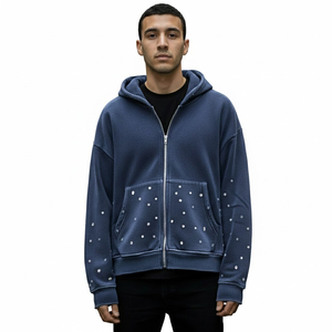 Custom Winter Solid OEM Service Hot Pressing Drilling Bling Diamond Cropped Acid Wash Rhinestone 100% Cotton Fleece Quick Dry - Product Image 1