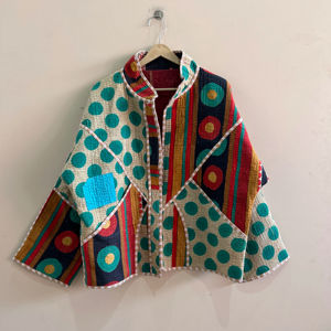 Chaqueta Kantha india hecha a mano, abrigo largo reversible, estilo bohemio, chaqueta bomber. - Product Image 1