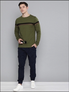 Chemise décontractée à manches courtes pour homme, vert olive, unie, col tricoté rayé, été, ODM, écologique, 100% coton - Product Image 4