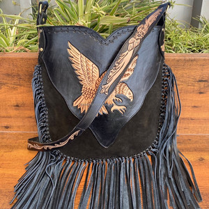 2024 venta al por mayor de alta calidad de cuero de gamuza con flecos bandolera águila herramientas Hippie Boho bolsos de hombro grandes para mujer - Product Image 4