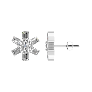 Natural Diamond <b>Snowflake</b> Stud <b>Earrings</b> 925 Sterling Silver White Gold Finish Trendy Emerald Cut Diamonds for Engagement IGI - Product Image 1