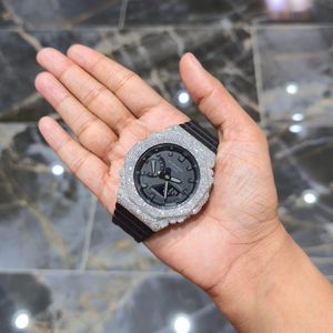 Montre de luxe analogique-numérique à lunette glacée, 41 mm, carrée, en acier inoxydable, bracelet de 20 mm, unisexe, sport, résistante à l'eau 20 BAR - Product Image 6