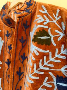 Prairie Style Women's Velvet Quilted Blouson Jacket Hand Embroidered Floral Mandarin Collar Full Sleeve Winter <b>Coat</b> - Product Image 5