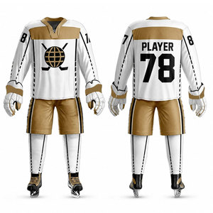 Maillot de hockey sur glace pour homme, blanc et or, sublimé, col en V, manches longues, respirant, coupe classique, vêtements pour adultes - Product Image 1