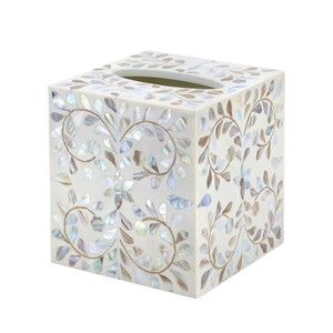 Caja de pañuelos de madera hecha a mano con incrustaciones de nácar para decoración del hogar - Product Image 1