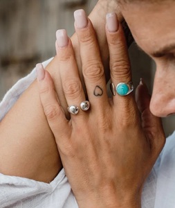 Natural Cut Amazonite 925 Sterling Silver <b>Adjustable</b> Bohemian Midi Statement <b>Ring</b> with Bezel Setting and Lock Shape - Product Image 5