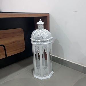 Lanterne marocaine en fer et verre, design artisanal, décoration d'intérieur, finition blanche, Noël, L609 - Product Image 5