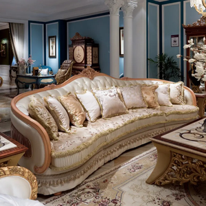 Juego de Sofás de Madera de Caoba Sólida para Sala de Estar Europea, Tallados a Mano, Tapizados, Muebles de Lujo - Product Image 2