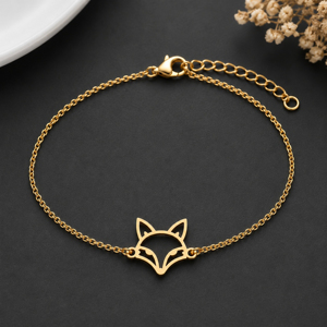 Pulsera de Cadena con Cabeza de Zorro de Plata de Ley 925 Chapada en Oro de 12 mm, Diseño Animal Bonito para Mujer, Joyería Fina Minimalista para Uso Diario - Product Image 1
