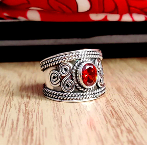 Anillo de Granate Rojo Natural, Plata de Ley 925, Engaste Pavé Hecho a Mano, Gema, Joyería Vintage para Boda, Regalo Unisex - Product Image 4