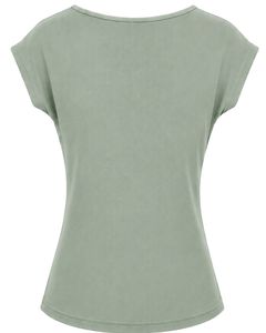 Customized Light Green Women Casual Summer Blouse Elegant Flower Neck Design Short Sleeve Loose Fit Fashion Daily Wear <b>Top</b> Shirt - Product Image 1