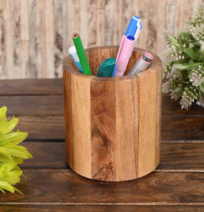 Porte-stylos de bureau en bois avec horloge pour la maison, le bureau ou le salon – Rangement pratique pour crayons - Product Image 3
