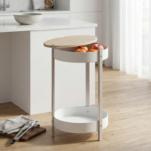 Mesa Auxiliar Redonda de Metal Moderna y Resistente de 2 Niveles, Fácil de Limpiar, para Cocina y Sala de Estar, Contenedor de Alimentos - Product Image 2