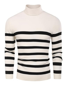Pull à col roulé rayé légèrement extensible pour homme, manches longues, vêtements décontractés d'hiver, haute qualité, personnalisable - Product Image 1
