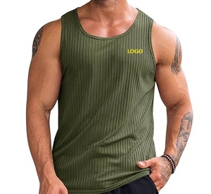 Ribbed Plus Size Men's Tank Top Sleeveless Cotton Workout <b>Vest</b> Fitness Gym Training Shirt - Product Image 5