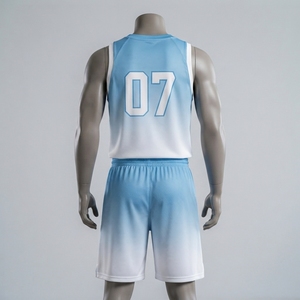 Ensemble short et maillot de basket personnalisé bleu clair et blanc, dégradé ombré, uniforme d'équipe, vêtements de sport respirants en mesh, sublimation - Product Image 2