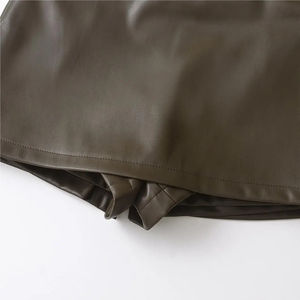 Minifaldas negras elegantes de moda coreana, faldas de piel sintética para mujer, faldas de talle bajo, falda de piel sintética con pantalones cortos, color marrón - Product Image 3