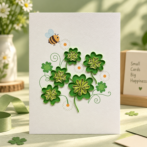Tarjeta de Felicitación Personalizada con Trébol de la Suerte y Abeja, Hecha a Mano, Venta al por Mayor, del Mejor Fabricante de Papelería, con el Mejor Papel - Product Image 1
