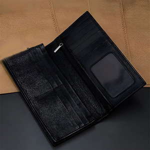 Premium <b>Black</b> Pebbled Leather Long Wallet Men Luxury Zipper Pocket Slim ID Window Card Holder Cash <b>Clutch</b> <b>Purse</b> Checkbook Bifold - Product Image 5