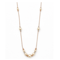 Collier élégant en or rose 18 carats avec perles, longue chaîne, accents crème, bijoux certifiés sophistiqués, cadeau pour femme