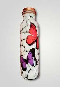 ขวดน้ำทองแดงเคลือบลายดอกไม้สีฟ้าอ่อนและชมพู  จำหน่ายส่ง - Product Image 4