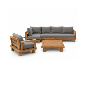 Conjunto de Sofás Seccionales de Madera de Teca Sólida para Exteriores con Cojines Grises y Mesa de Centro para Patio, Jardín, Piscina, Hotel, Resort - Product Image 2