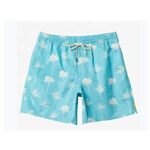 Shorts de Baño para Hombre, Color Azul Claro, Estampado de Palmeras, Secado Rápido, con Cordón Ajustable, Estilo Casual - Product Image 1