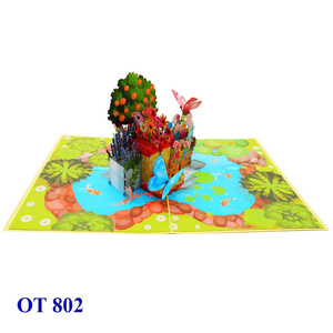 Tarjeta 3D Pop-Up Hecha a Mano con Flor Morada y Mariposa Azul, Diseño Floral Personalizado en Papel, Regalos para Día de Acción de Gracias, San Valentín y Cumpleaños - Product Image 3