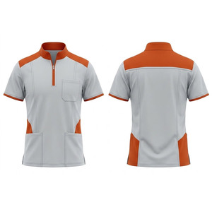 Blouse médicale moderne avec fermeture éclair mi-longue, col montant, manches courtes et construction pratique et confortable - Product Image 1