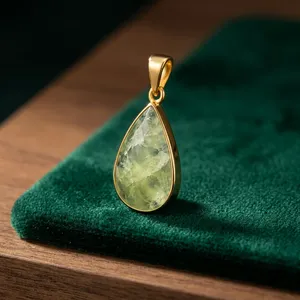 Pear-Cut Green <b>Peridot</b> Pendant Gold-Plated Bezel Setting Teardrop Gemstone <b>Jewelry</b> Bohemian Style Unisex Wholesale - Product Image 3