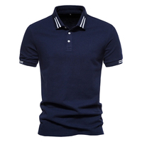 Polo à manches courtes bleu clair personnalisé en gros pour hommes, col rayé contrastant, chemise de sport décontractée pour le golf