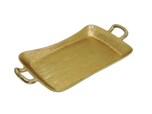 Plateau de service en métal fait main avec texture côtelée et deux poignées, bol décoratif élégant pour offrir en cadeau et servir les aliments - Product Image 2