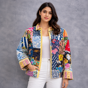 Veste matelassée en coton patchwork faite à la main pour femme, imprimé vintage, vêtement d'extérieur décontracté, fournisseur OEM ODM avec logo personnalisé - Product Image 1