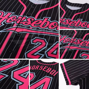 Camiseta de Béisbol Personalizada para Hombre, Negra con Rayas Rosas, Manga Corta, Impresión Sublimada, Nombre del Equipo 00, Uniforme para Adulto que Absorbe la Humedad - Product Image 6