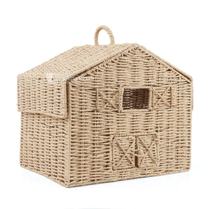 Kids Hand-Woven Paper Rope Barn Storage <b>Basket</b> <b>Lid</b> Sustainable Eco-Friendly Wicker Tableware Organizer - Product Image 1