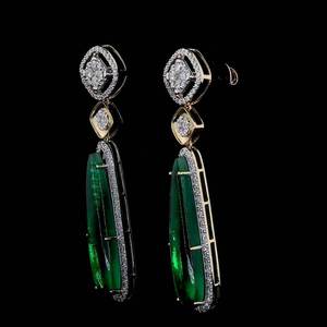 Pendientes de Diamantes de Oro Sólido de 14K de Lujo para Mujer con Piedra Preciosa Verde, Joyería de Fiesta, Certificado GIA, Corte Brillante Redondo - Product Image 1