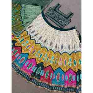 DISEÑADOR MONA SILK DIGITAL PRINT CON TRABAJO A MANO LEHENGA CHOLI CON DUPATTA MULTI - Product Image 6