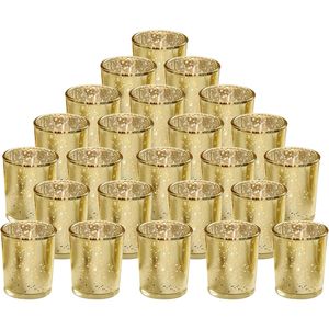 24 Portavelas de Cristal Dorado con Efecto Mercurio, Linternas Brillantes, Frascos para Velas, para Bodas, Cumpleaños, Fiestas y Hogar - Product Image 1
