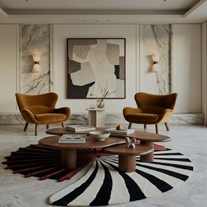 Alfombra de Lujo con Diseño Abstracto en Negro, Borgoña y Crema, Patrón Espiral Moderno, Alfombra de Diseño Elegante para Sala de Estar, Dormitorio, Decoración del Hogar - Product Image 3