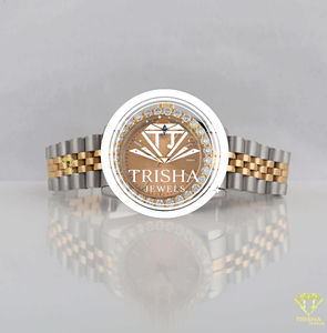Reloj de Lujo de Dos Tonos con Diamantes para Hombre, Reloj de Pulsera de Cuarzo con Brazalete de Acero Inoxidable Dorado, Esfera Color Champán y Bisel con Incrustaciones de Diamantes, Premium - Product Image 1