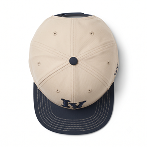 Casquettes Snapback Unisexe en Toile Structurée Vintage à 6 Panneaux avec Bordure Crème Beige et Marine, Logo Monogramme Brodé en Relief 3D Personnalisé, Deux Tons - Product Image 4