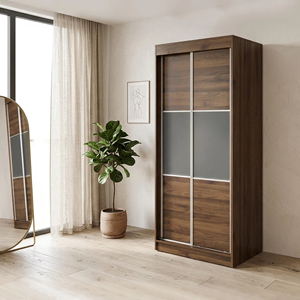 ตู้เสื้อผ้าแบบพับได้สองบาน รุ่นโมเดิร์น วัสดุแผ่นชิปบอร์ด ยี่ห้อ Wholesale Essence Malaysia รุ่น W208 สีวอลนัทกราไฟต์เกรย์ พร้อมลิ้นชัก 2 ช่อง - Product Image 1